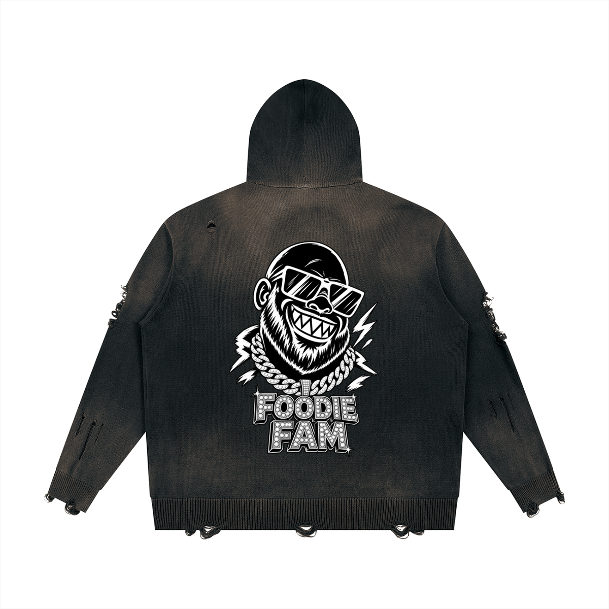 Unisex Distressed Full Zip Sweater